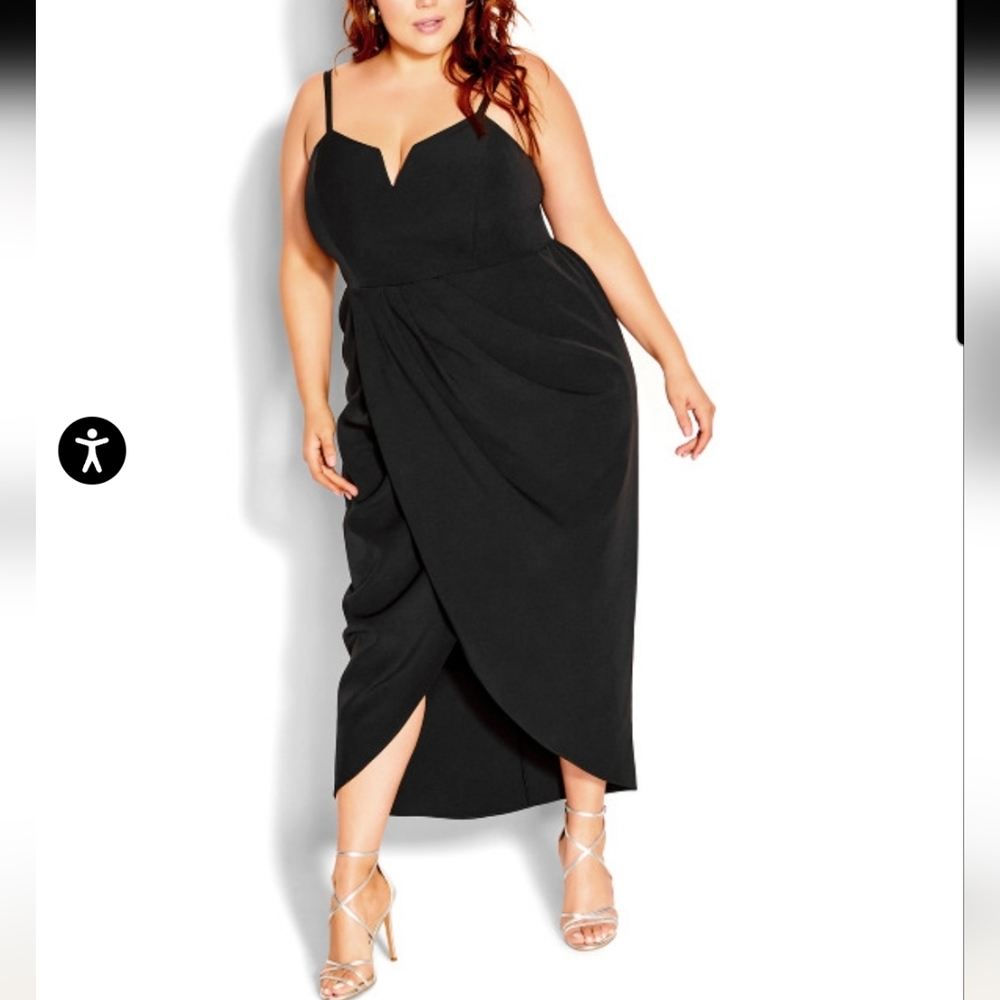 City Chic Black Draped Wrap Midi Dress